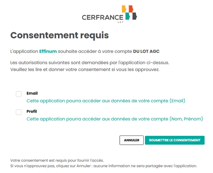Capture d'écran 1 — Valider le consentement